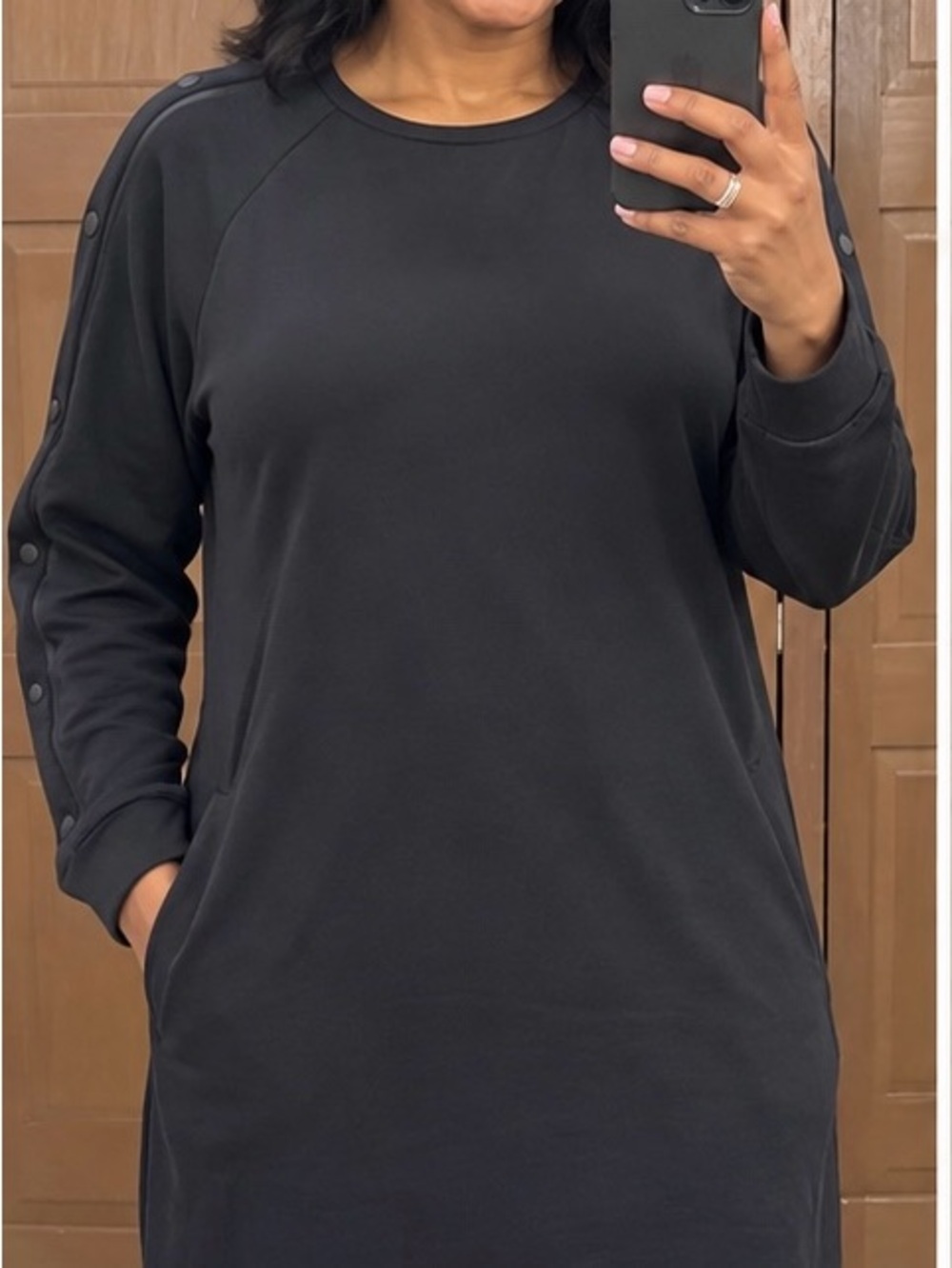 Athleta Black Snap Button Sleeve Tunic Dress Size XL Oversized
